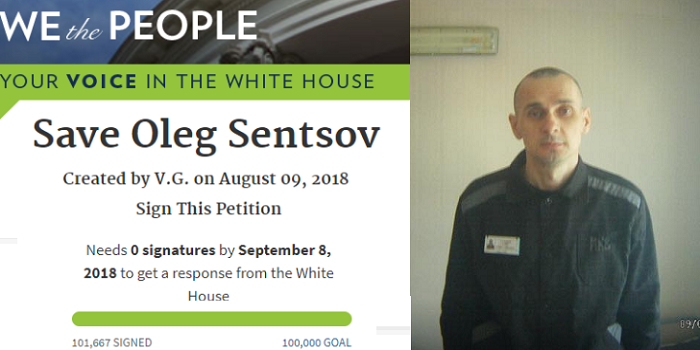 Петиція за звільнення Сенцова набрала понад 100 тисяч підписів