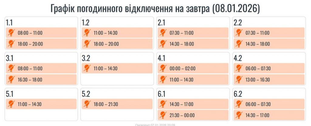 Погодинні відключення електроенергії на Івано-Франківщині 8 січня: графік