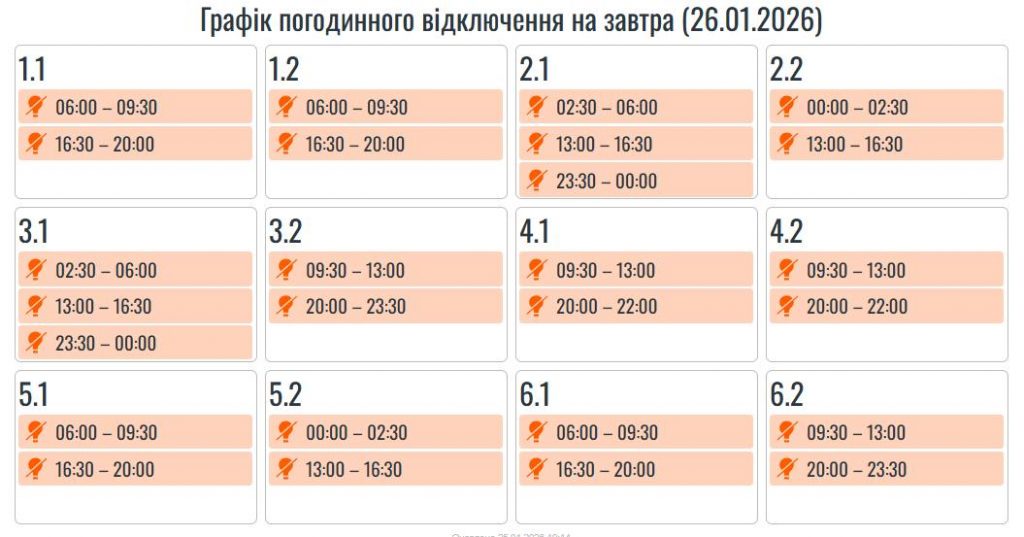 Відключення електроенергії на Івано-Франківщині 26 січня: години та черги