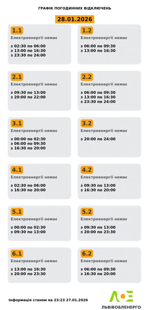 Коли не буде світла на Львівщині 28 січня: оновлений графік та черги