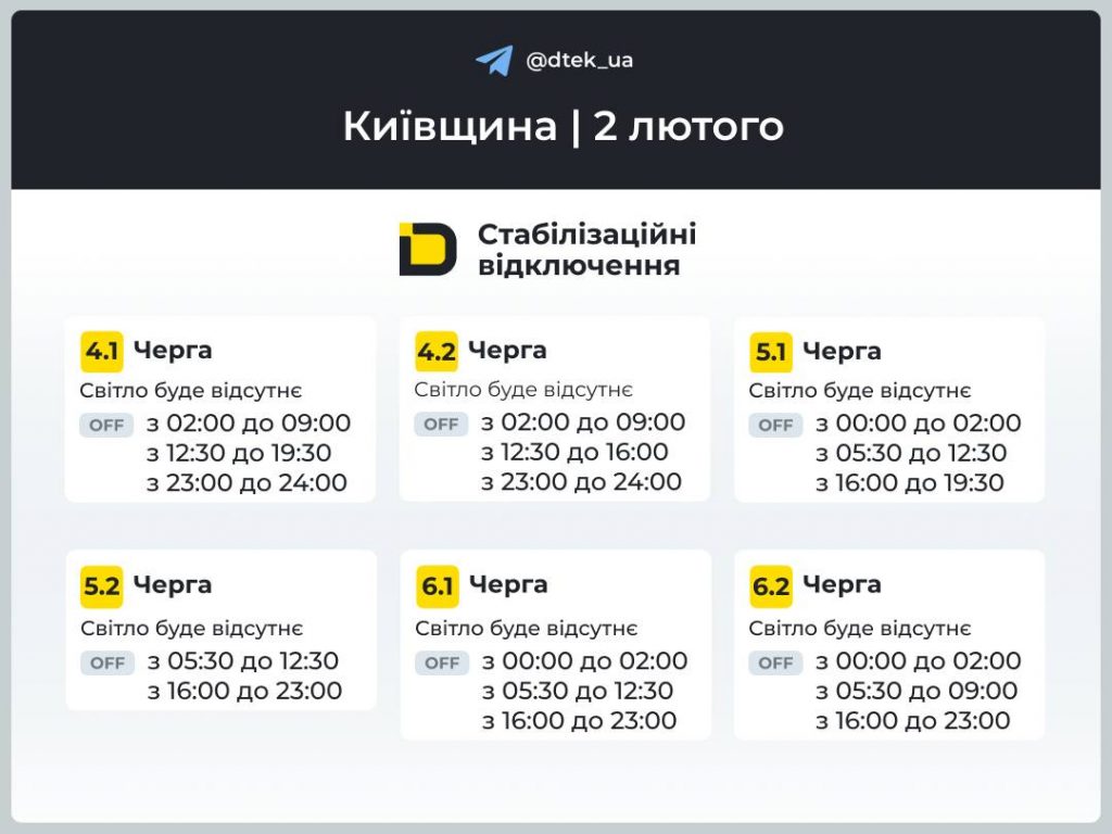 Погодинні відключення світла на Київщині 2 лютого: графік на день