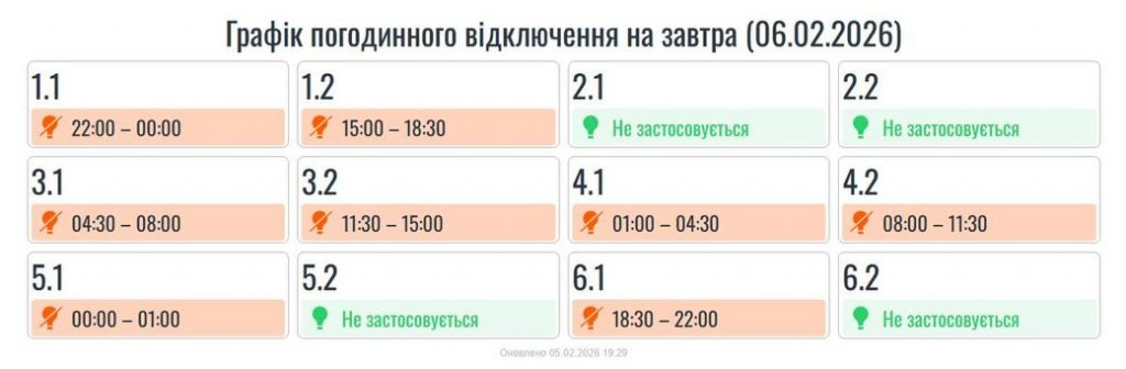 Коли не буде світла на Івано-Франківщині 6 лютого: повний графік по чергах