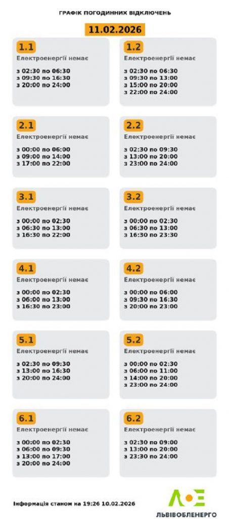 Відключення електроенергії у Львівській області 11 лютого – графіки та черги