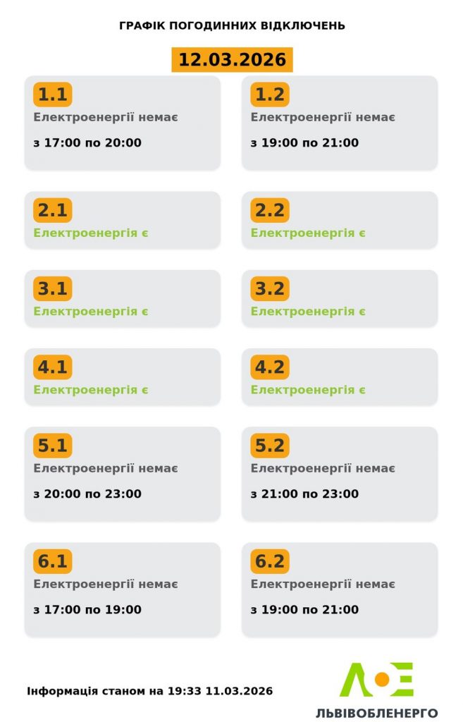 Коли не буде світла на Львівщині 12 березня: актуальний графік