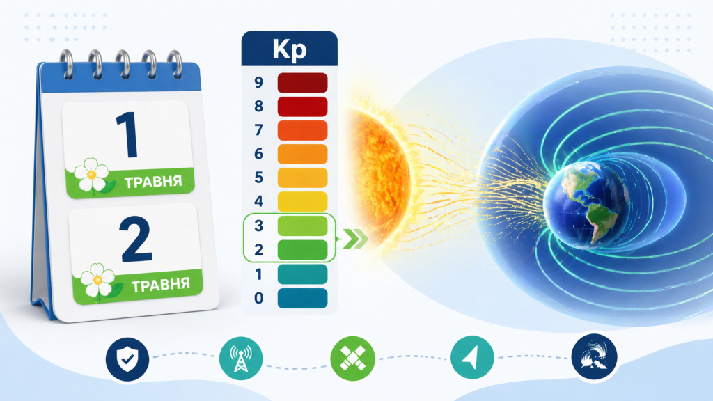 Магнітні бурі 1 і 2 травня: прогноз Kp по годинах і коли чекати пік активності