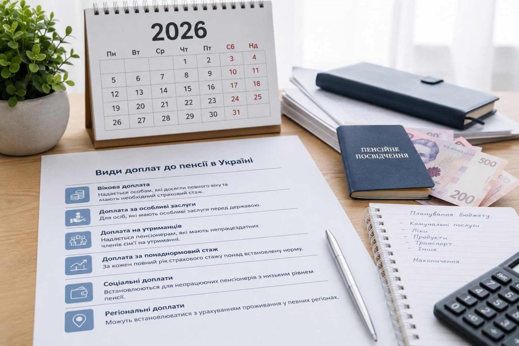 Доплати до пенсії 2026 в Україні: повний список надбавок, які можна отримувати одночасно