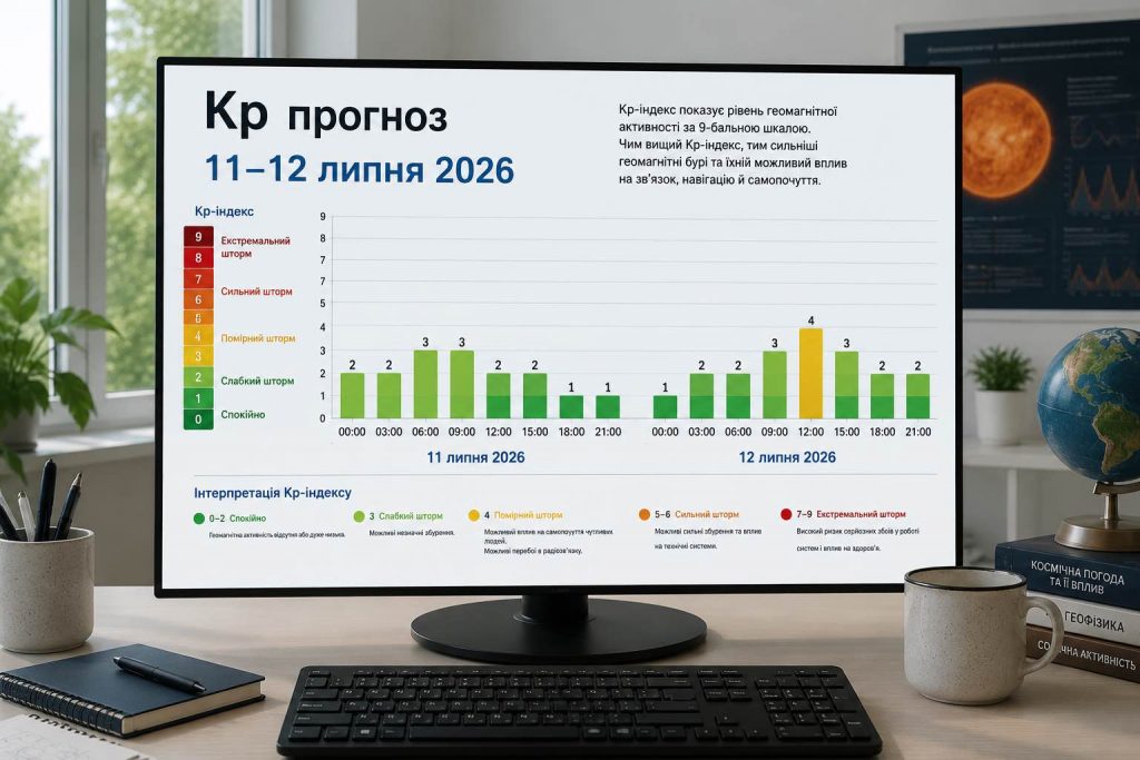 Магнітні бурі 11 і 12 липня: свіжий прогноз Kp по годинах для України
