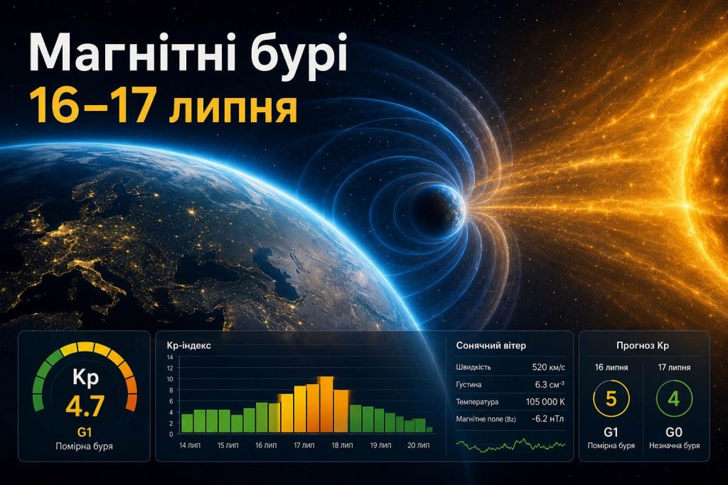 Магнітна буря 16 і 17 липня: коли буде пік — погодинний прогноз Kp Магнітна буря 16 і 17 липня: коли буде пік — погодинний прогноз Kp