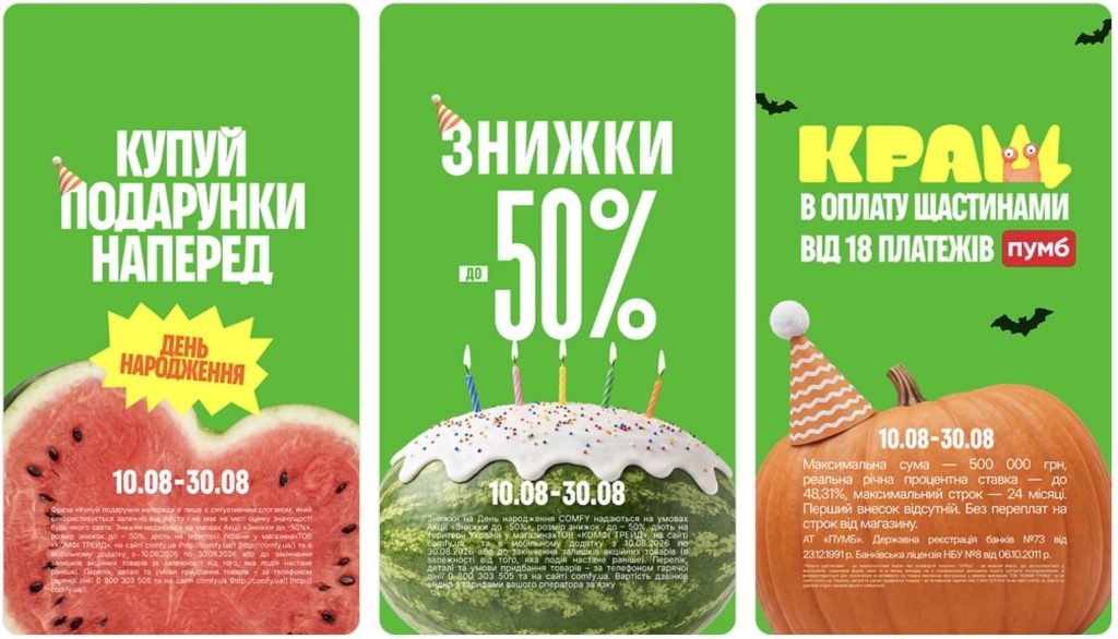 День народження COMFY 2026 — знижки з 10 по 30 серпня: що купити дешевше
