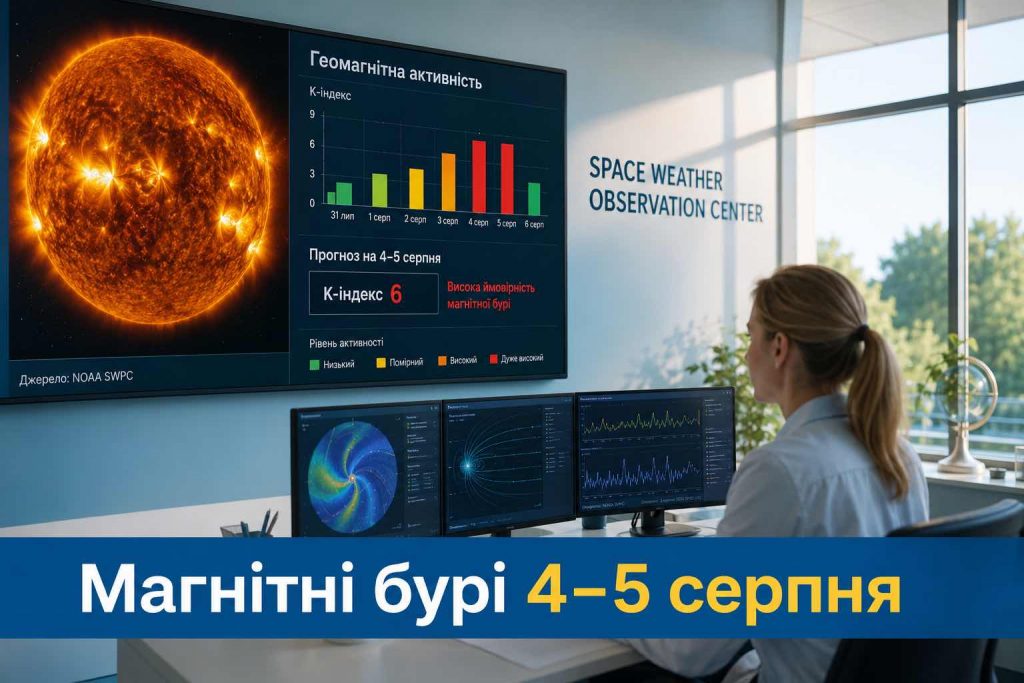 Магнітні бурі 4–5 серпня 2026 року: коли буде пік Kp і чи очікується шторм