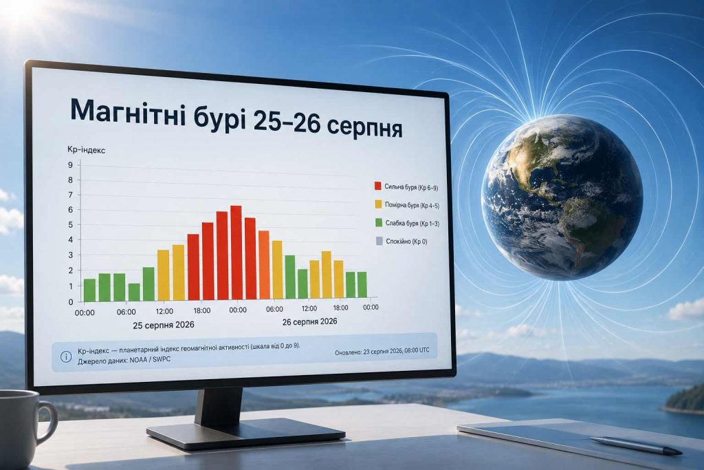 Магнітні бурі 25–26 серпня 2026: точний Kp по годинах — коли буде найвища активність