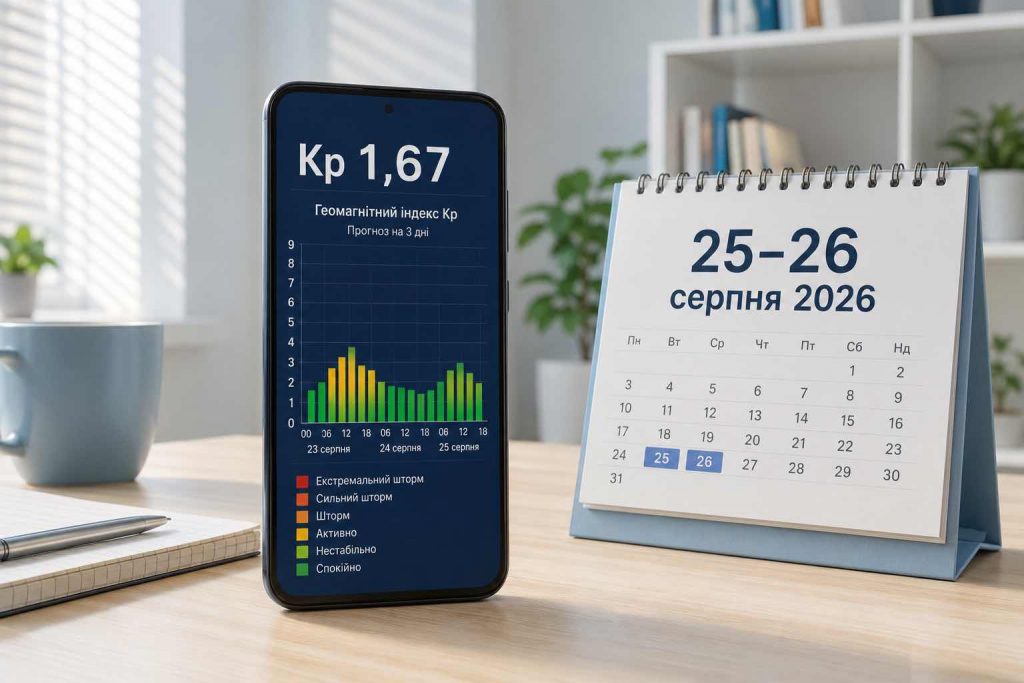 Магнітні бурі 25–26 серпня 2026: точний Kp по годинах — коли буде найвища активність