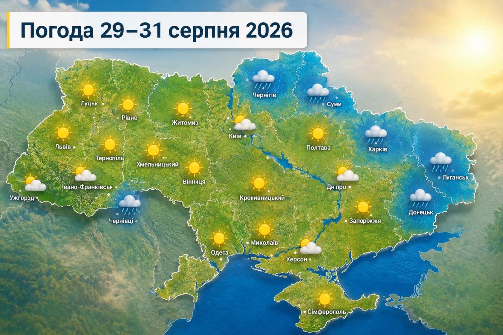 Якою буде погода в останні дні літа: прогноз на 29–31 серпня по регіонах України