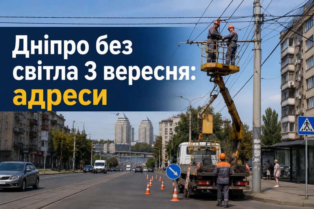 Де не буде світла у Дніпрі та області 3 вересня: ЦЕК оприлюднила адреси відключень Де не буде світла у Дніпрі та області 3 вересня: ЦЕК оприлюднила адреси відключень