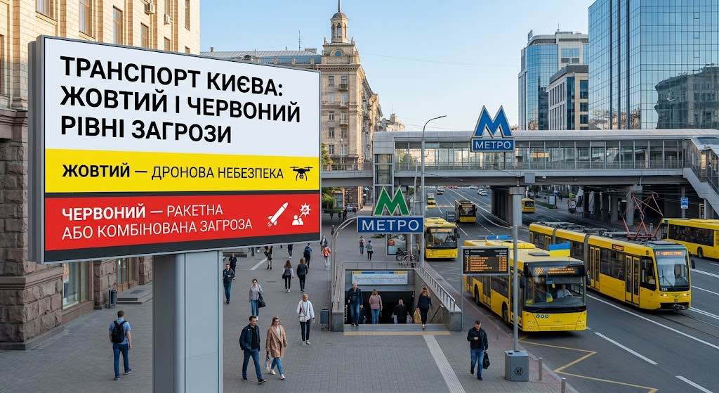 Як працюватиме громадський транспорт у Києві за жовтого та червоного рівнів загрози: нові правила з 10 вересня Як працюватиме громадський транспорт у Києві за жовтого та червоного рівнів загрози: нові правила з 10 вересня