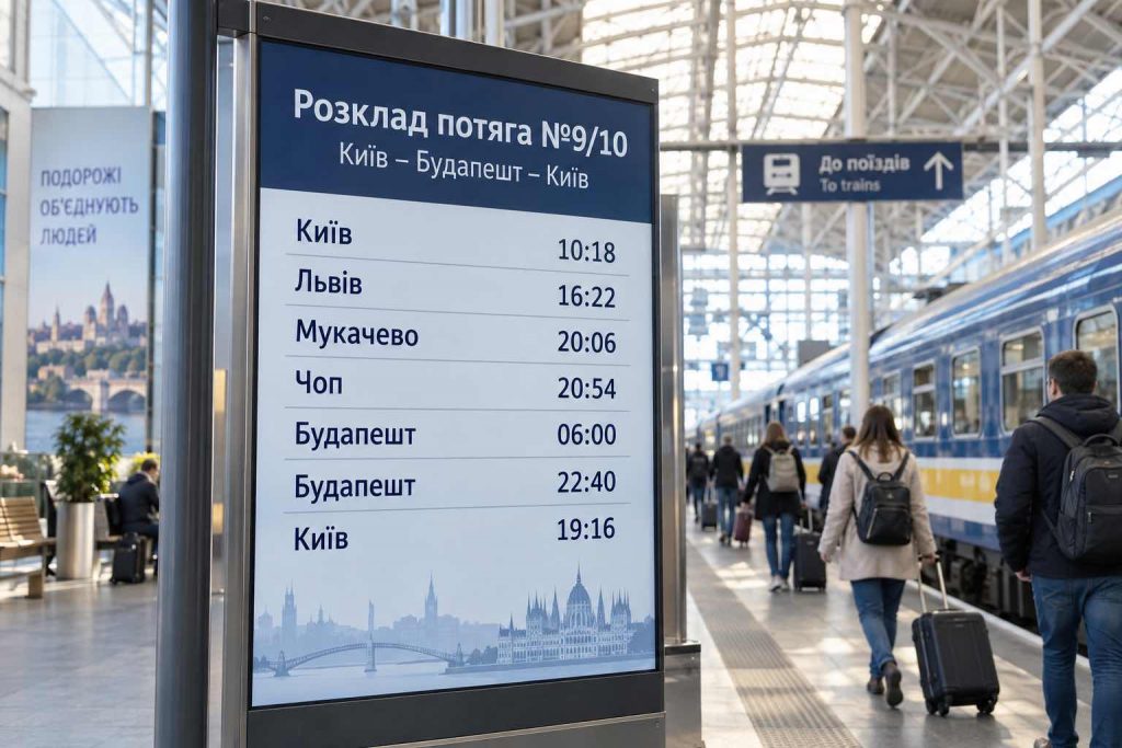 Потяг №9/10 Київ – Будапешт: розклад, ціна квитків та маршрут у 2026 році