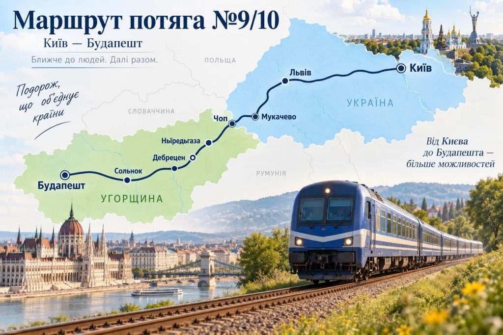 Потяг №9/10 Київ – Будапешт: розклад, ціна квитків та маршрут у 2026 році