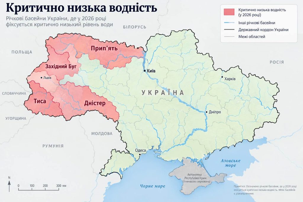 Маловоддя в Україні 2026: де критично не вистачає води та які річки пересихають