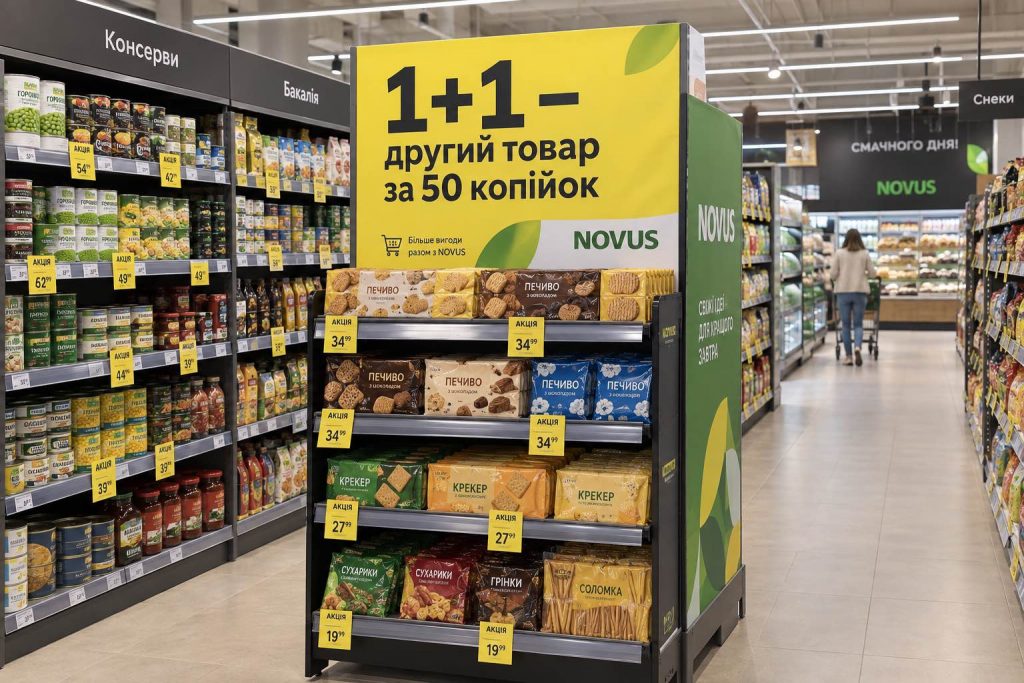 Акція «1+1» у NOVUS до 30 вересня: які товари можна купити майже за пів ціни