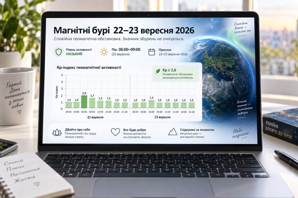 Магнітна буря 22–23 вересня 2026: свіжий прогноз Kp для України по годинах