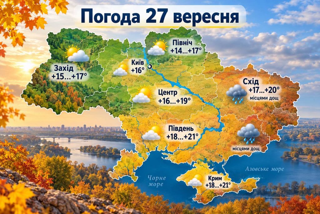 Погода у вихідні 26–27 вересня: де в Україні буде найтепліше та чи чекати дощів