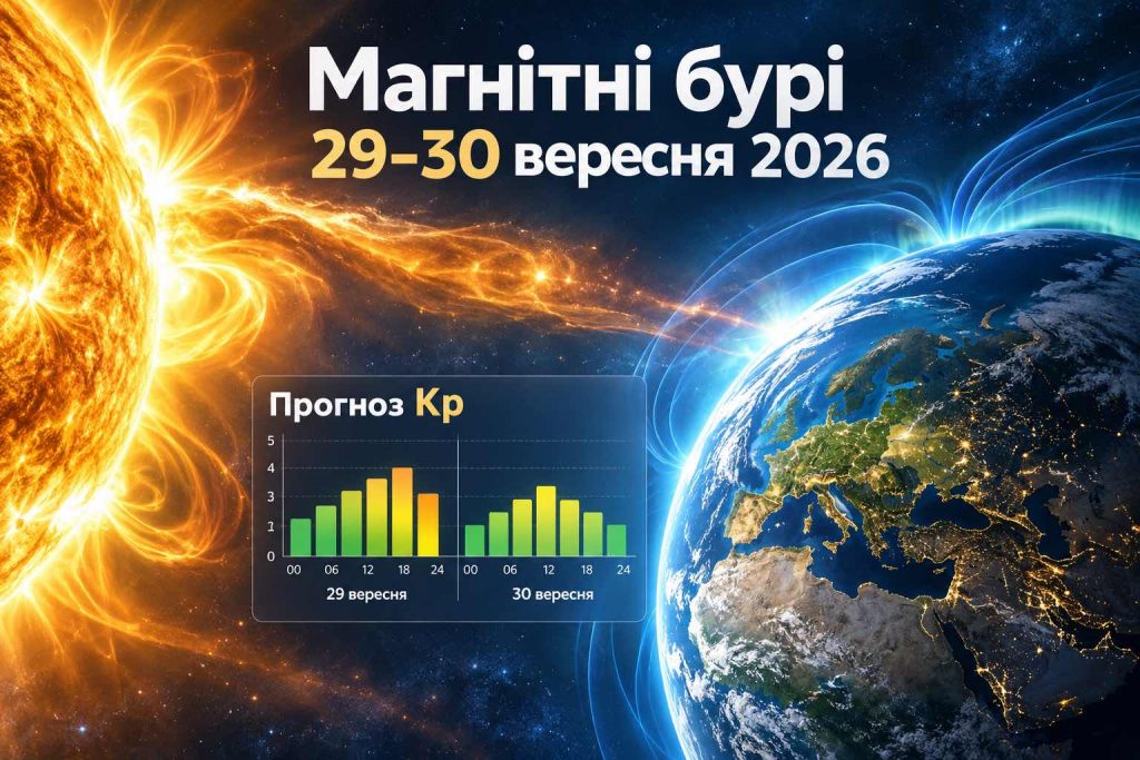 Прогноз магнітних бур на 29–30 вересня 2026: Kp по годинах за Києвом Прогноз магнітних бур на 29–30 вересня 2026: Kp по годинах за Києвом