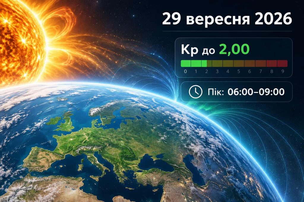 Прогноз магнітних бур на 29–30 вересня 2026: Kp по годинах за Києвом