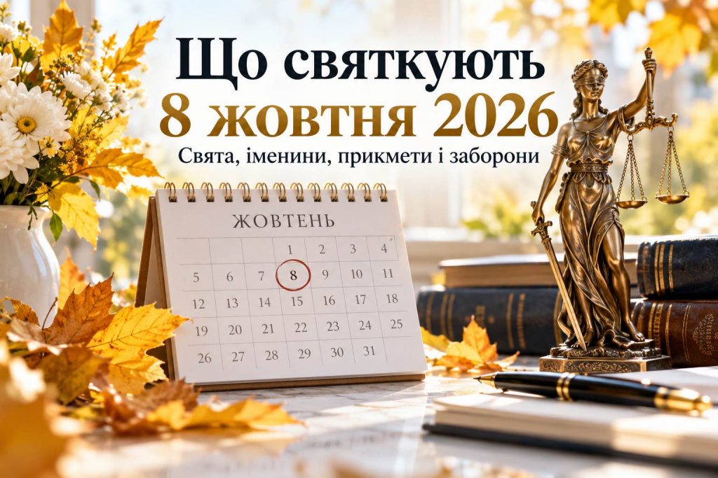 Що святкують 8 жовтня 2026 року в Україні: День юриста, церковне свято, іменини та прикмети Що святкують 8 жовтня 2026 року в Україні: День юриста, церковне свято, іменини та прикмети