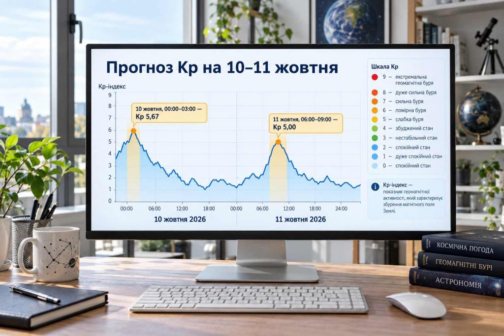 Магнітні бурі 10 і 11 жовтня: коли Kp досягне 5,67 та що чекати українцям