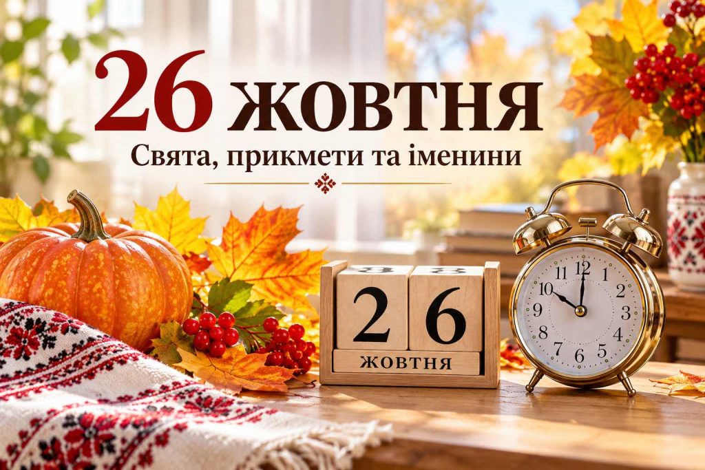 Що святкують 26 жовтня 2026 року в Україні: церковна дата, іменини, прикмети, традиції та заборони Що святкують 26 жовтня 2026 року в Україні: церковна дата, іменини, прикмети, традиції та заборони