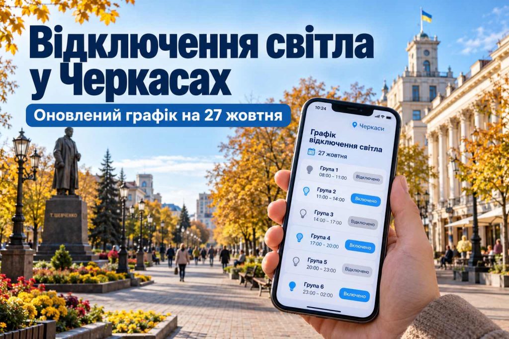 Коли і де не буде світла на Черкащині 27 жовтня: оновлений розклад на весь день Коли і де не буде світла на Черкащині 27 жовтня: оновлений розклад на весь день